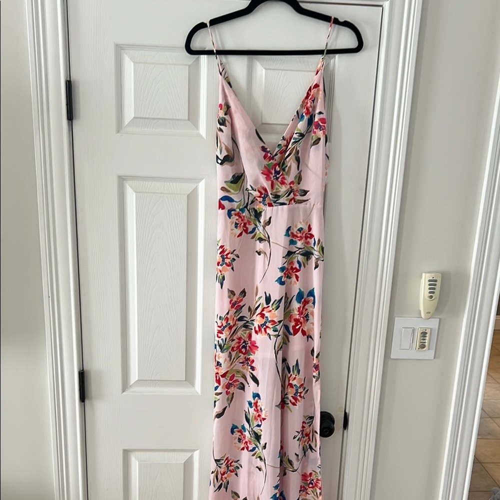 Pink Floral Spaghetti Strap Maxi Dress for Weddings